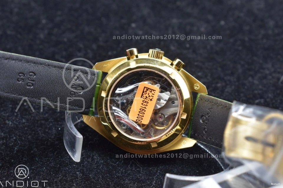 Gold Green Speedmaster Manual Green on Moonshine Strap Dial Edition RMF in Chrono YG Moonwatch Best Leather 0201